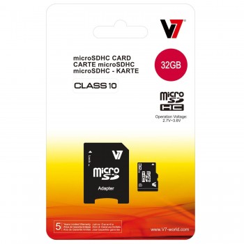 V7 Micro SDHC 32 GB Clase 10 + adaptador SD VAMSDH32GCL10R-2E