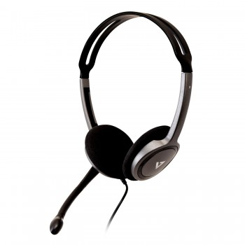 V7 HA212-2EP auricular con micrófono Diadema Binaural Negro, Plata