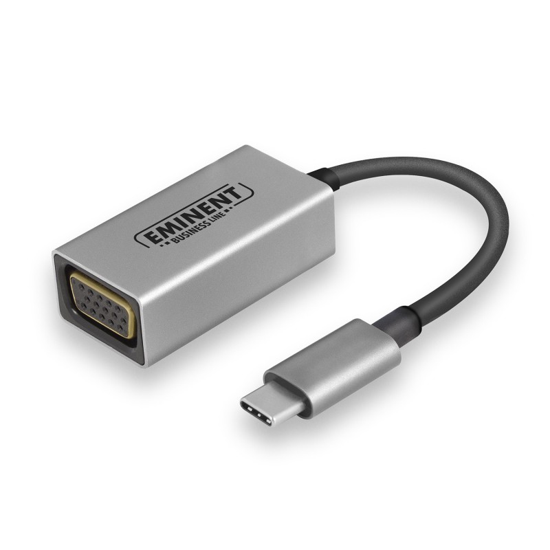 Eminent AB7871, USB Type-C, VGA, Macho Hembra, Aluminio, Negro