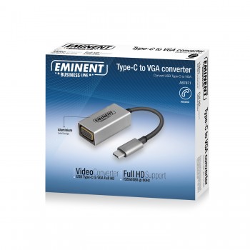 Eminent AB7871, USB Type-C, VGA, Macho Hembra, Aluminio, Negro