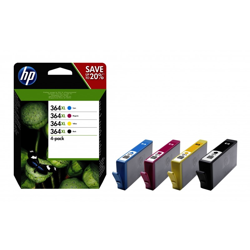 Pack de ahorro de 4 cartuchos de tinta original 364XL de alta capacidad negro cian magenta amarillo N9J74AE301