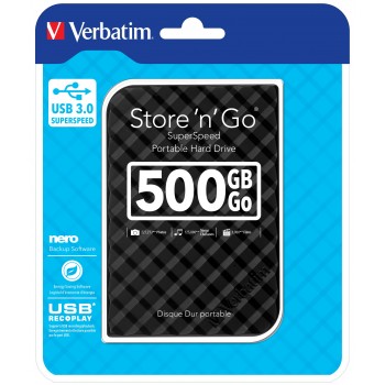 Verbatim Disco Duro Portátil Store n Go USB 3.0 de 500 GB* en color Negro 53193