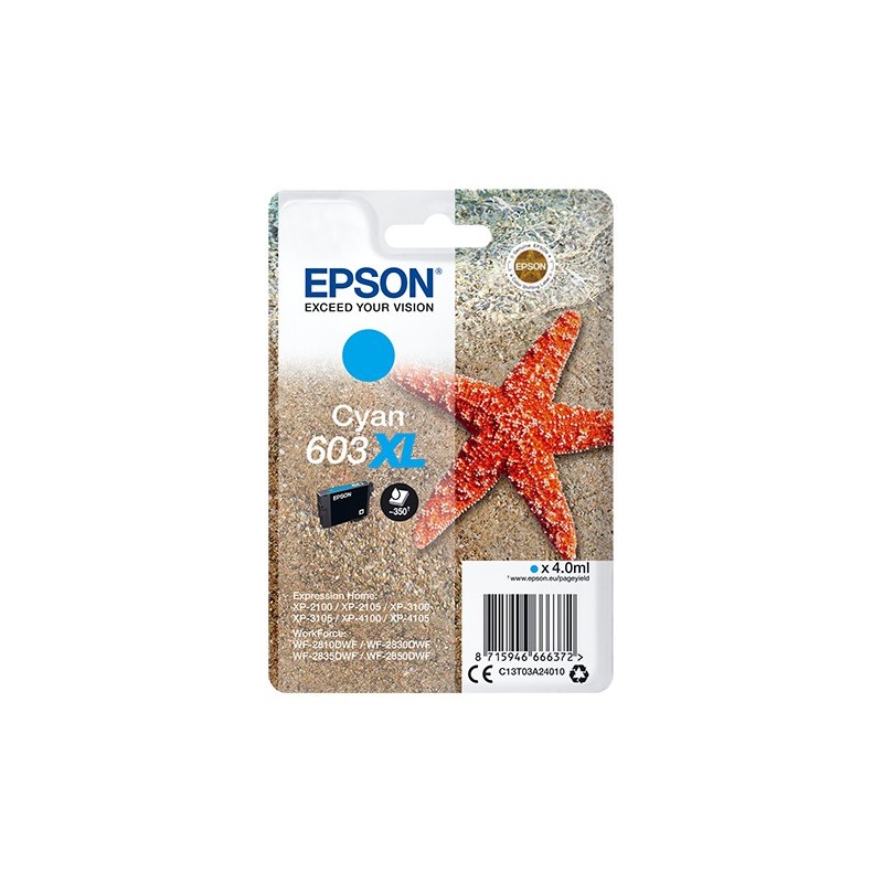 Epson Singlepack Cyan 603XL Ink C13T03A24010