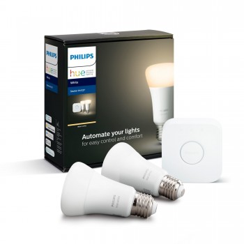 Philips Hue White Ambiance - Pack 2 bombillas LED inteligentes E27 + Puente - luz blanca de cálida a 8718696785218