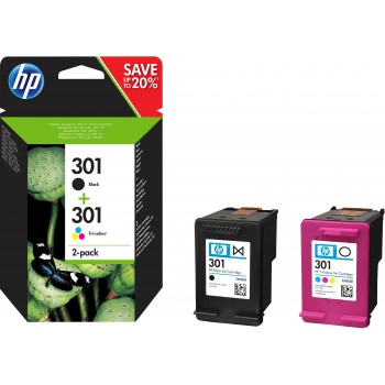 Pack de ahorro de 2 cartuchos de tinta original HP 301 negro tri-color N9J72AE