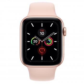 Apple Watch Series 5 GPS - 44mm Color Aluminio Oro con correa deportiva en color Rosa Arena MWVE2TY A
