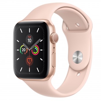 Apple Watch Series 5 GPS - 44mm Color Aluminio Oro con correa deportiva en color Rosa Arena MWVE2TY A