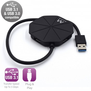 Ewent EW1138 hub USB 3.2 Gen 1 (3.1 Gen 1) Type-A 5000 Mbit s Negro