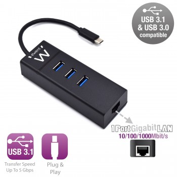 Ewent EW1141 hub USB 3.2 Gen 1 (3.1 Gen 1) Type-C 5000 Mbit s Negro