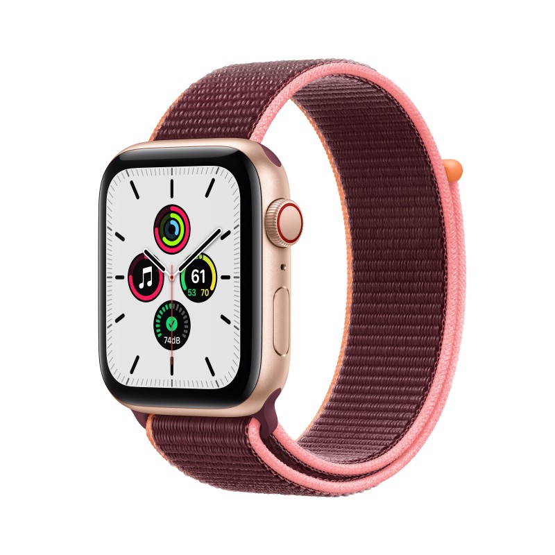Apple Watch SE GPS + Cellular 44mm en color Aluminio Oro con Correa Loop deportiva Ciruela MYEY2TY A