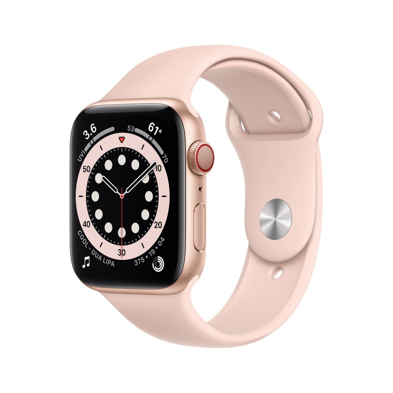 Apple Watch Series 6 GPS + Cellular 44mm en color Aluminio Oro con Correa deportiva Rosa arena MG2D3TY A