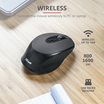 Trust Zaya Recargable Wireless Mouse - Negro 23809
