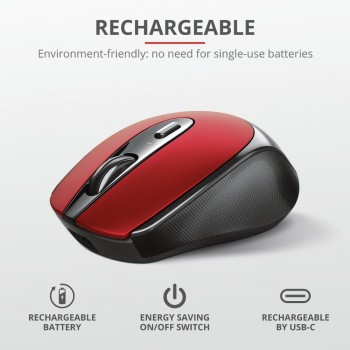 Trust Zaya Recargable Wireless Mouse - Rojo 24019