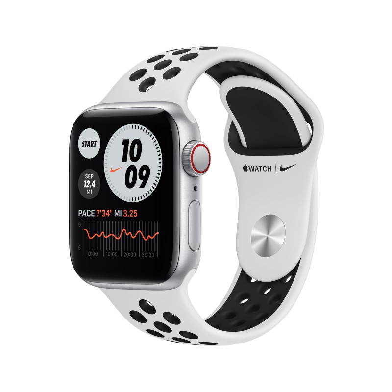 Apple Watch Nike SE GPS + Cellular 40mm en color Aluminio Plata con Correa Deportiva Nike Blanca y N MYYW2TY A