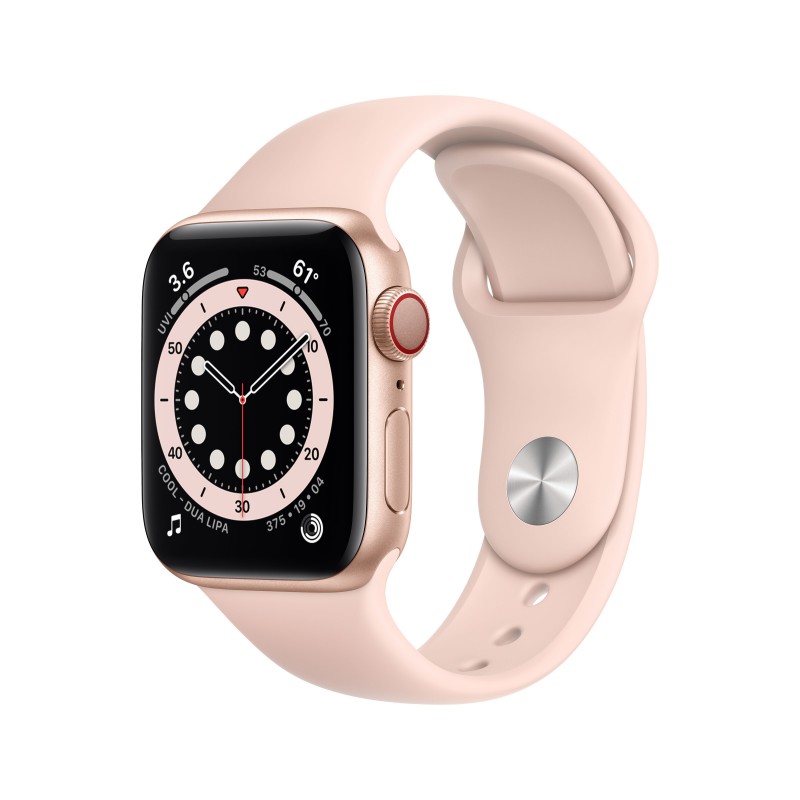 Apple Watch Series 6 GPS + Cellular 40mm en color Aluminio Oro con Correa deportiva Rosa arena M06N3TY A