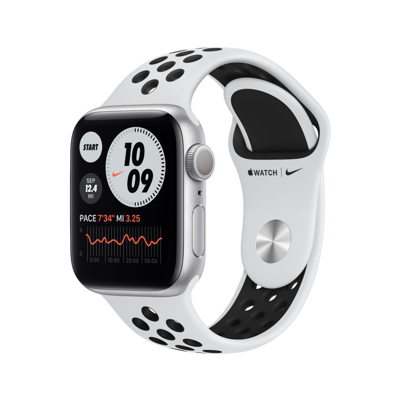 Apple Watch Nike Series 6 GPS 40mm Color Aluminio Plata con Correa Nike deportiva Platino Puro y Neg M00T3TY A