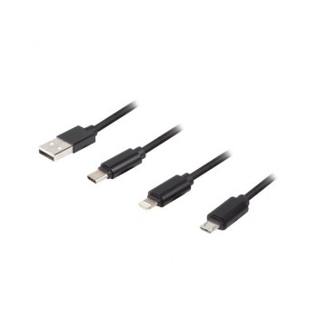 COMBO CABLE USB LANBERG CA-3IN1-13CC-0018-BK - CONECTORES A MICROUSB MACHO   LIGHTNING MACHO   USB T