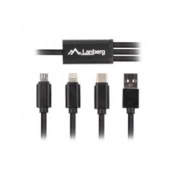COMBO CABLE USB LANBERG CA-3IN1-13CC-0018-BK - CONECTORES A MICROUSB MACHO   LIGHTNING MACHO   USB T