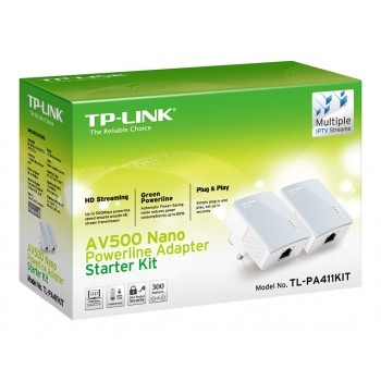 TP-LINK TL-PA411KIT AV500 Nano Powerline Adapter Starter Kit - puente - conectable en la pared 2 (la TL-PA411 KIT