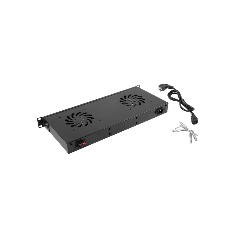 PANEL DE VENTILACIÓN ENRACABLE LANBERG AK-1502-B - LCD - 2 VENTILADORES + TERMOSTATO - 1U - DISEÑADO