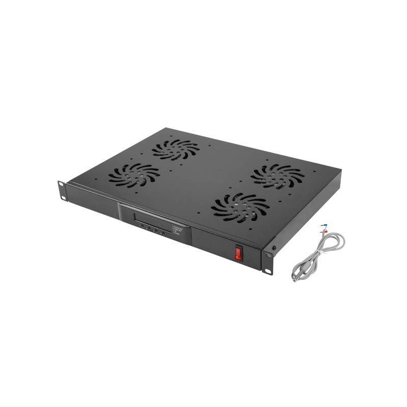 PANEL DE VENTILACIÓN ENRACABLE LANBERG AK-1503-B - LCD - 4 VENTILADORES + TERMOSTATO - 1U - DISEÑADO