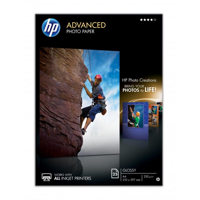 HP Advanced Glossy Photo Paper - Papel de fotografía satinado - A4 (210 x 297 mm) - 25 hoja(s) Q5456 Q5456A