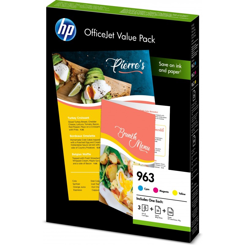 HP 963 Office Value Pack Original Cian, Magenta, Amarillo Para HP OfficeJet Pro 9010, 9012, 9013, 90 6JR42AE