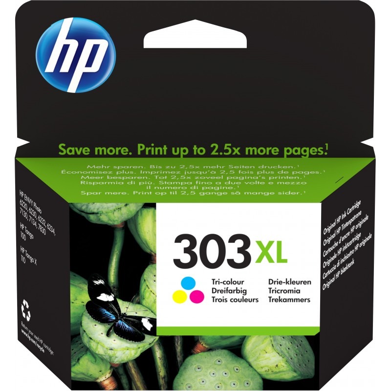 HP 303XL Original Cian, Magenta, Amarillo Para HP ENVY 6200, 7100, 7134, 7800   HP Tango Printer, X T6N03AEUUS