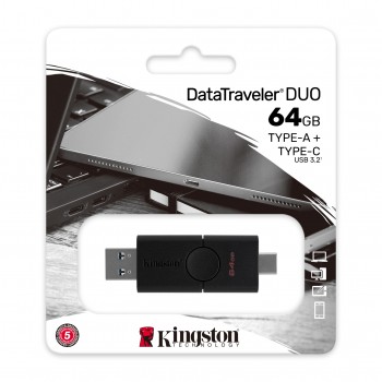 Kingston DataTraveler Duo 64GB - USB Type-A   USB Type-C - Negro DTDE 64GB