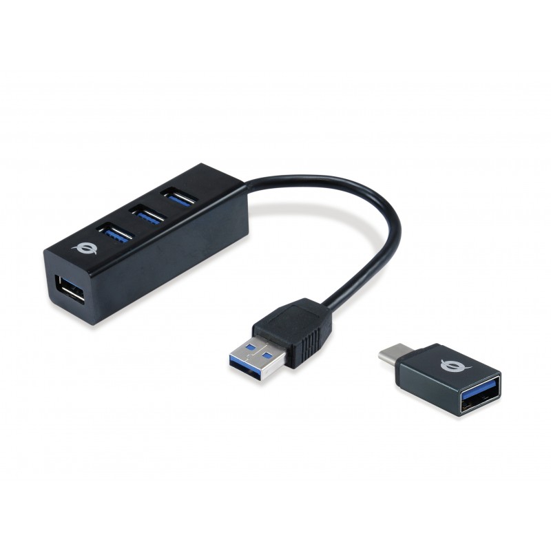 Conceptronic HUBBIES04B hub de interfaz USB 3.2 Gen 1 (3.1 Gen 1) Type-A 5000 Mbit s Negro