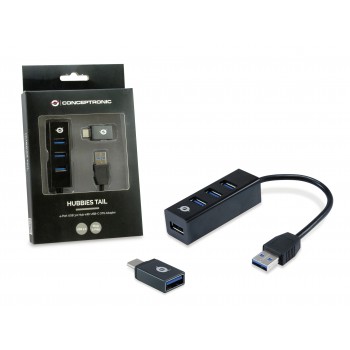 Conceptronic HUBBIES04B hub de interfaz USB 3.2 Gen 1 (3.1 Gen 1) Type-A 5000 Mbit s Negro