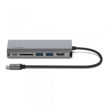 Belkin AVC008BTSGY hub de interfaz USB 3.2 Gen 1 (3.1 Gen 1) Type-C 5000 Mbit s Negro, Gris