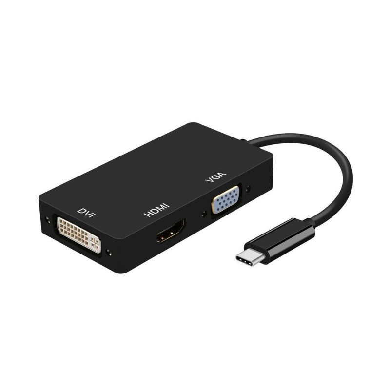 AISENS CONVERSOR USB-C A DVI HDMI VGA, USB-C M-DVI H-HDMI H-VGA H, NEGRO, 15CM A109-0343