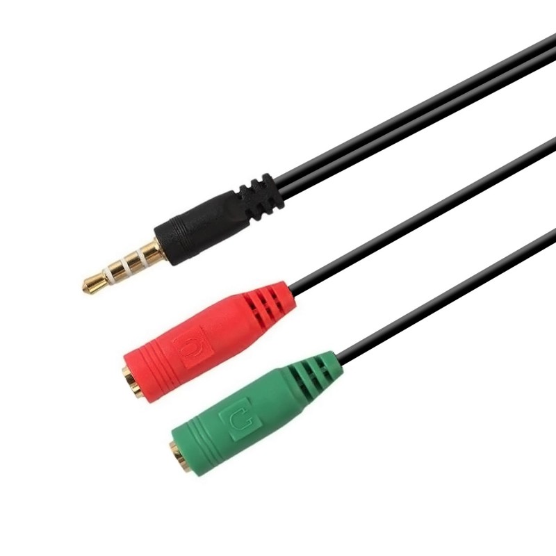 AISENS CABLE ADAPTADOR AUDIO JACK 3.5 4PINES M-2XJACK 3.5 3PINES H, NEGRO, 20CM A128-0354