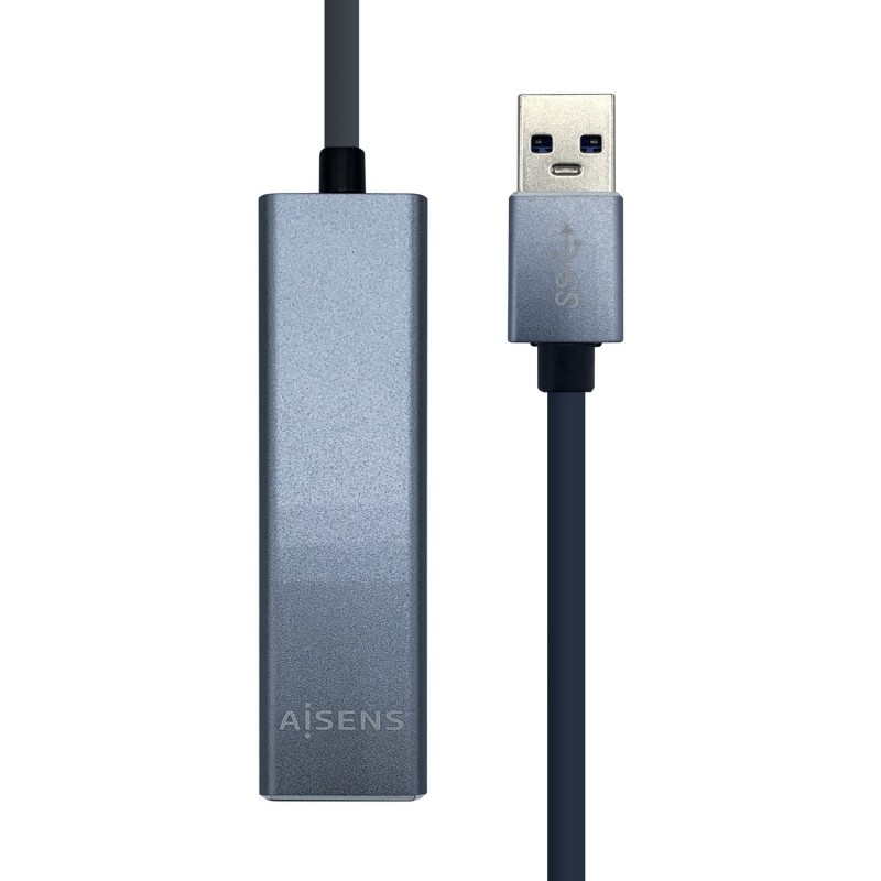 AISENS Conversor USB 3.0 a ethernet gigabit 10 100 1000 Mbps + Hub 3 x USB 3.0, Gris, 15 cm A106-0401