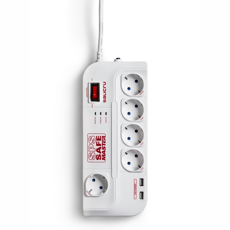 (Reacondicionado) Salicru SPS Safe Master Protectores eléctricos activos, 918 J, 5 salidas AC, Tipo  680BA-05