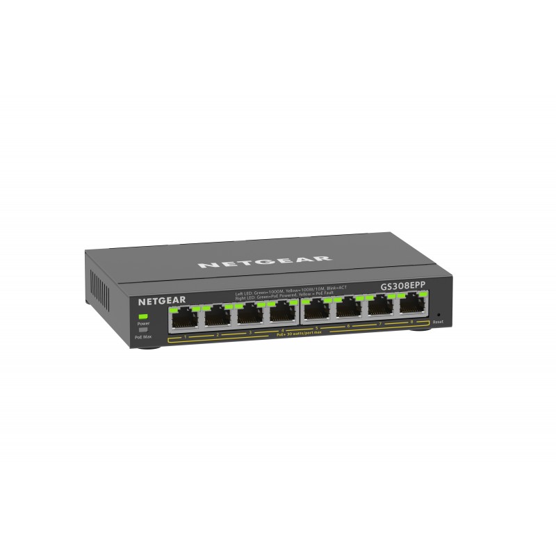 Netgear GS308EPP Gestionado L2 L3 Gigabit Ethernet (10 100 1000) Energía sobre Ethernet (PoE) Negro GS308EPP-100PES