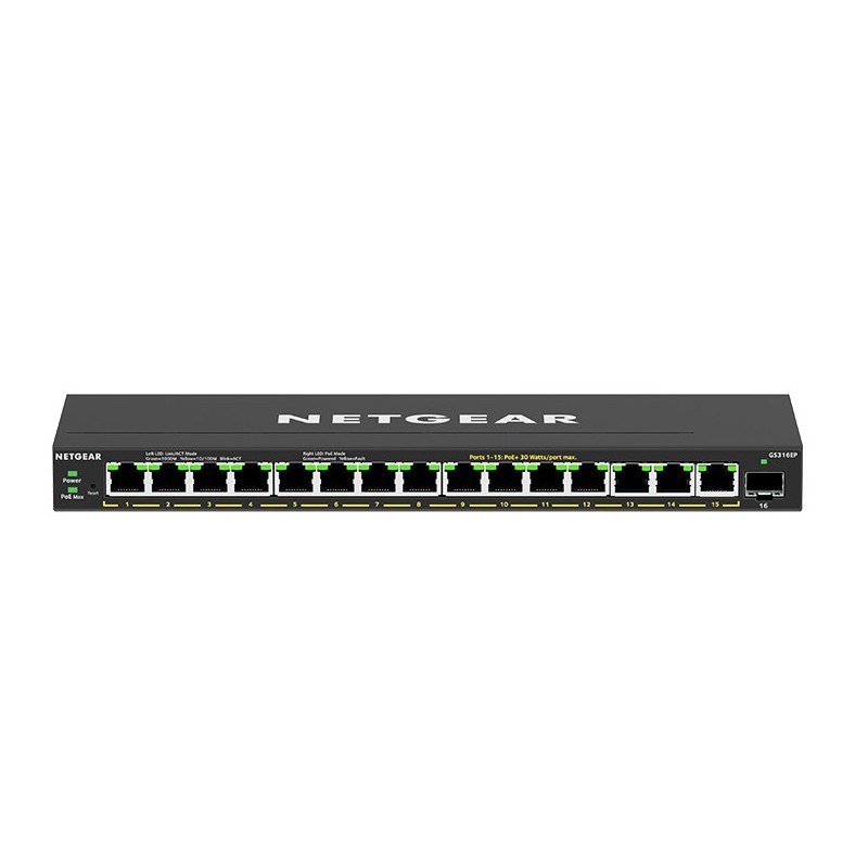 Netgear GS316EP-100PES switch Gestionado Energía sobre Ethernet (PoE) Negro