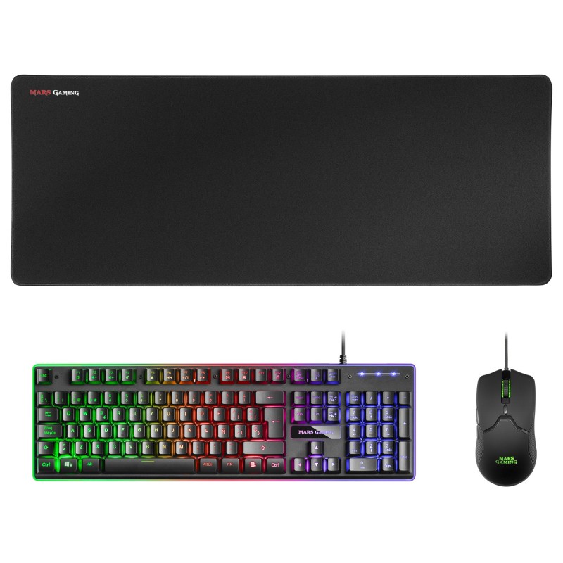Mars Gaming MCPXBES Combo Teclado+Ratón+Alfombrilla Negro 