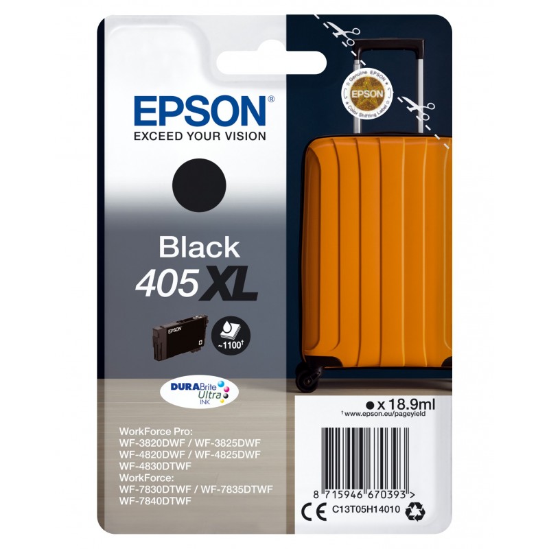 Epson Singlepack Black 405XL DURABrite Ultra Ink Original Negro Para WorkForce WF-7830, 7835, 7840,  C13T05H14020