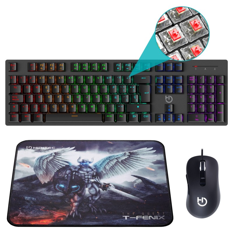 Hiditec Teclado Mecánico GK400 + Ratón Gaming Blitz + Alfombrilla T-Fenix PAC010026