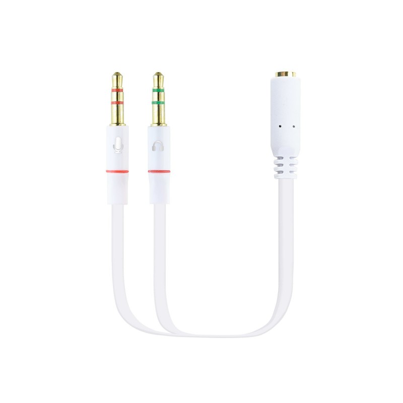 Nanocable Cable Adaptador Audio Jack 3.5 H de 4 Pines a 2 Jack 3.5 M de 3 Pines, Blanco, 20 Cm 10.24.1203