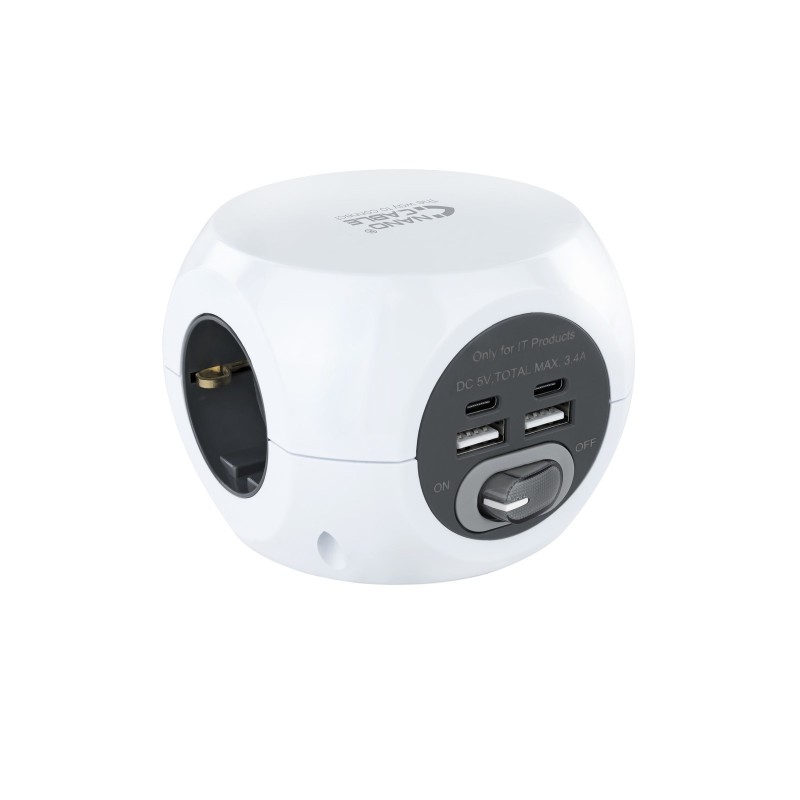Nanocable Base de 3 enchufes con 4 USBs (2 USB A + 2 USB-C), con interruptor 10.37.0001