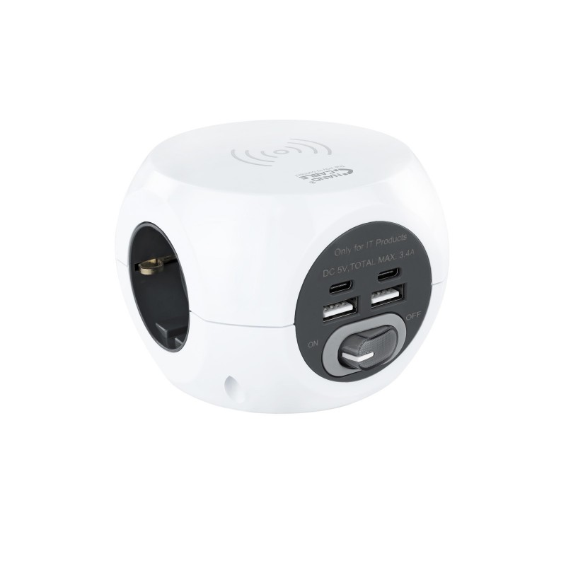 Nanocable Base de 3 enchufes con 4 USBs (2 USB A + 2 USB-C) y carga inalámbrica, con interruptor 10.37.0002