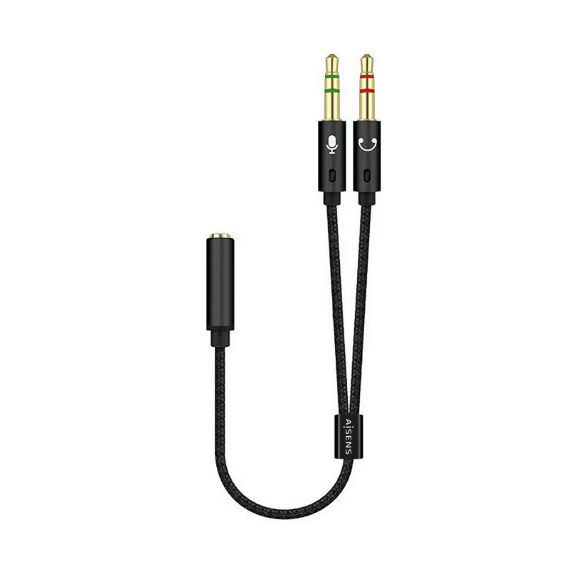 AISENS Cable Adaptador Audio Jack 3.5 4pines H-2xjack 3.5 3pines M, Negro, 25cm A128-0418