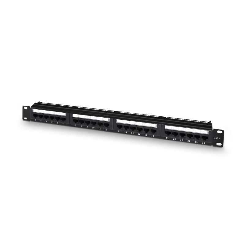 AISENS Panel De Parcheo De 24 Puertos RJ45 Cat.6 UTP, 19" 1U Dual IDC Con Gestion De Cables, Negro A141-0509