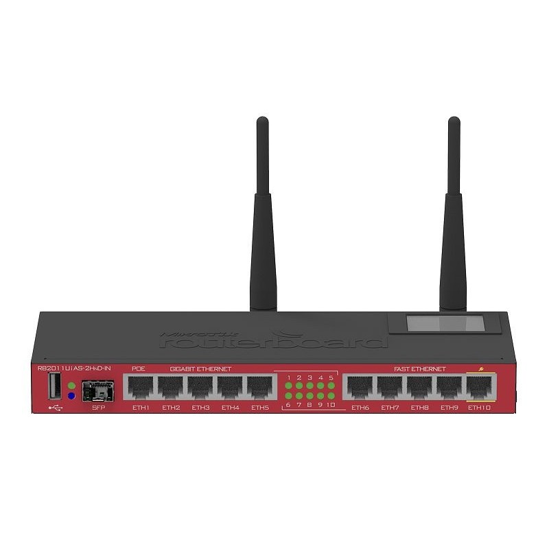Mikrotik RB2011UIAS-2HND-IN - Banda única (2,4 GHz) - Gigabit Ethernet - Negro, Rojo