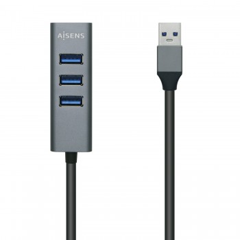 AISENS Hub USB3.0 Aluminio, Tipo A M - 4x Tipo A H - 30 cm - Negro A106-0507