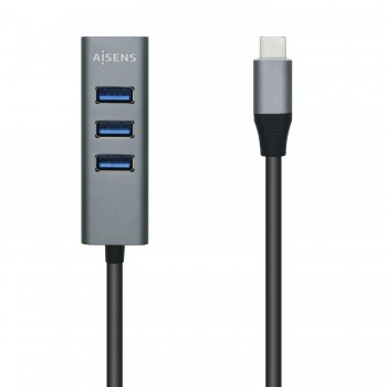 AISENS Hub USB 3.1 USB-C, USB-C M - 4x Tipo A H - 15 cm - Gris A109-0508