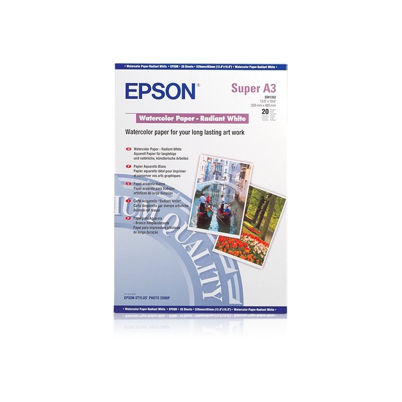 Epson Papel acuarela - DIN A3+ -20 hojas - Blanco C13S041352